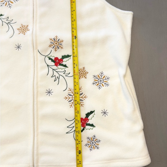 NWT Vintage Hastings & Smith Fleece Vest Ivory Full Zip Holly Snowflake Soft PXL - Picture 12 of 13